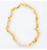 Canyon Leaf Baltic Amber + Gemstone Necklace (Polished) - Honey + Rose Quartz