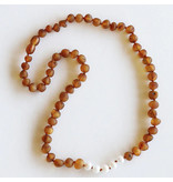 Canyon Leaf Raw Cognac Baltic Amber + Pearl Necklace