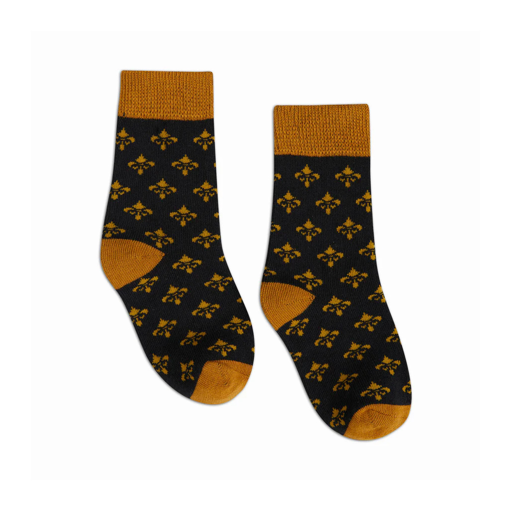 Bonfolk Black and Gold Fleur De Lis Socks (Buy One, Give One)