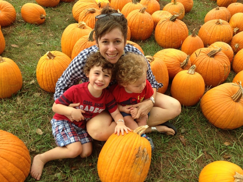 family with pumpkins