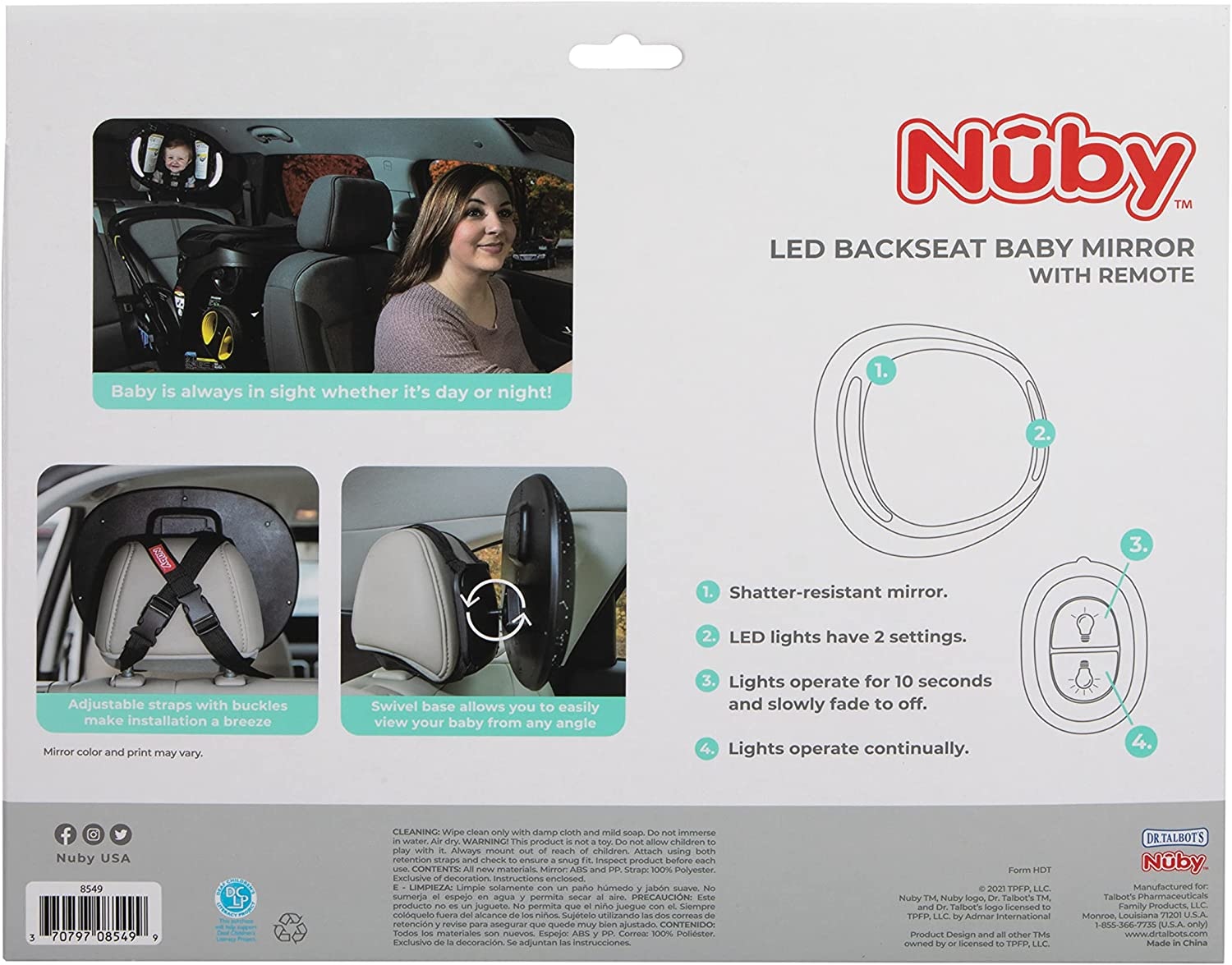 Nuby LED Backseat Baby Mirror | white
