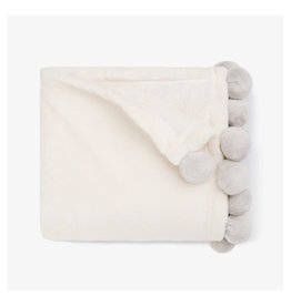 Elegant Baby Gray Pom Trim Fleece Stroller Blanket