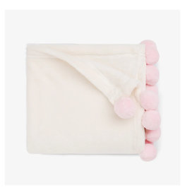 Elegant Baby Pink Pom Trim Fleece Stroller Blanket