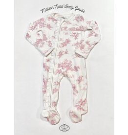 Maison Nola Storyland Toile Bamboo Zipper Convertible Ruffled Footie PJs | Pink