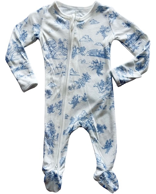 Maison Nola Storyland Toile Bamboo Convertible Zipper Footie PJs | Blue