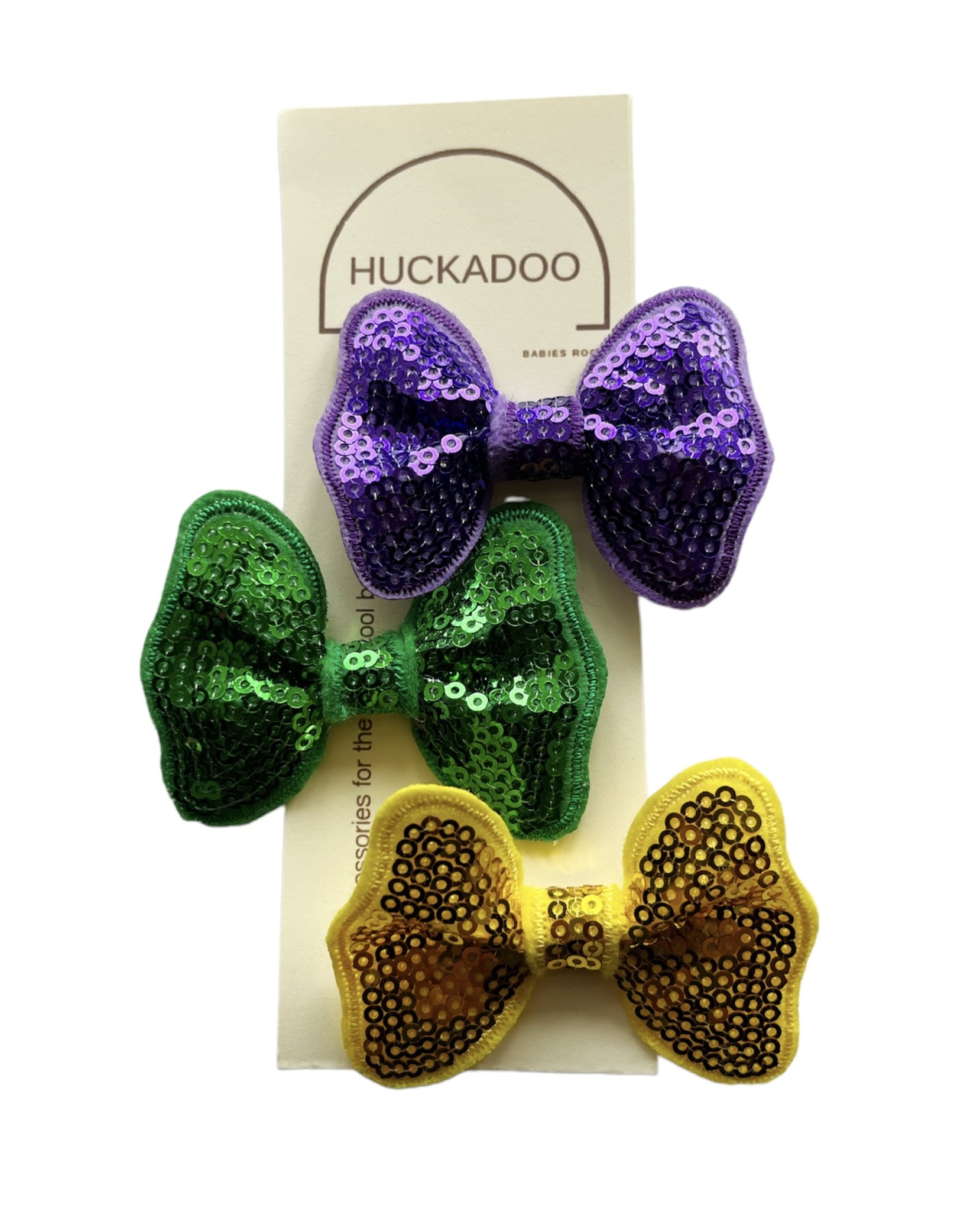 Huckadoo 3-piece Mardi Gras Baby Bow Set