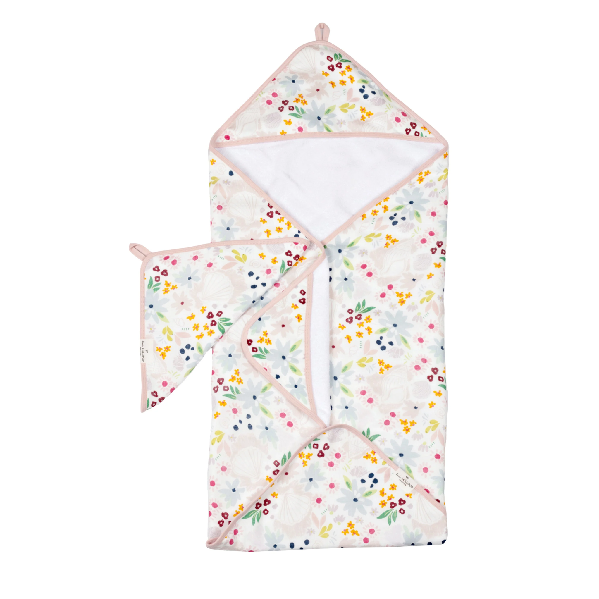Loulou Lollipop Shell Floral Bamboo Muslin Hooded Towel and Wash Cloth Set