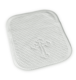 Marcela Jaquard White Pima Christening Mini Burp Cloth | Embroidered Cross