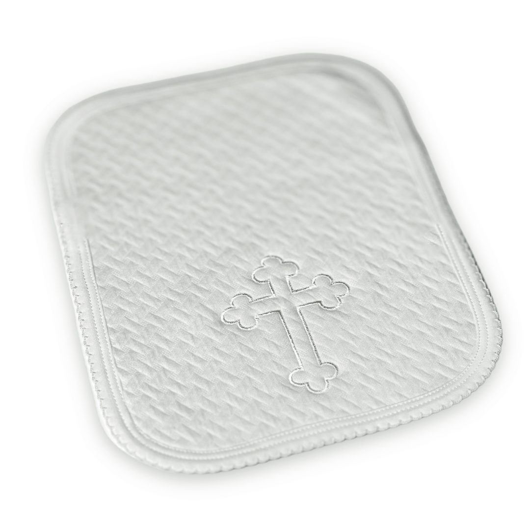 Jaquard White Pima Christening Mini Burp Cloth | Embroidered Cross
