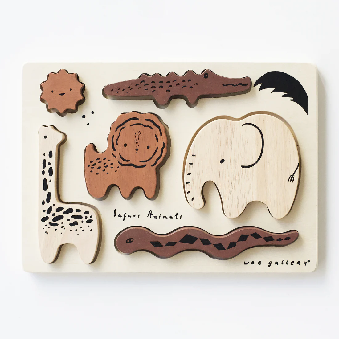 Wee Gallery Safari Animals Wooden Tray Puzzle | 2nd Edition