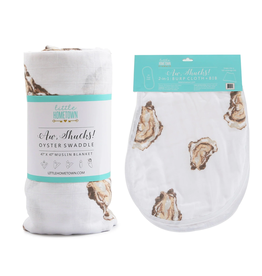 Little Hometown Aw Shucks Oyster Gift Bundle: Bamboo Muslin Swaddle Blanket and Bib