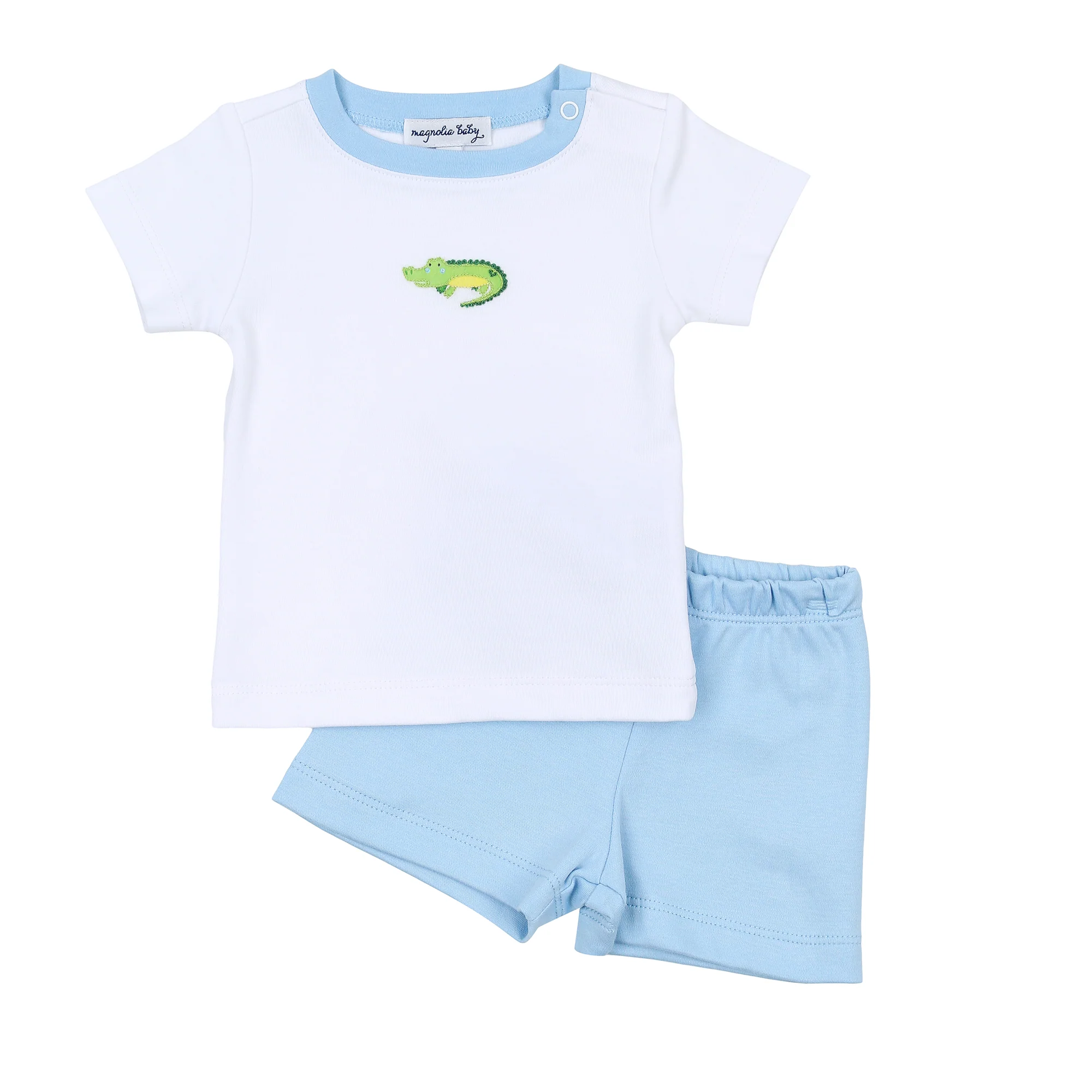 Magnolia Baby Alligator Friends Embroidered Pima Short Set | Blue