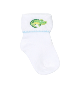 Magnolia Baby Alligator Friends Embroidered Socks | Blue