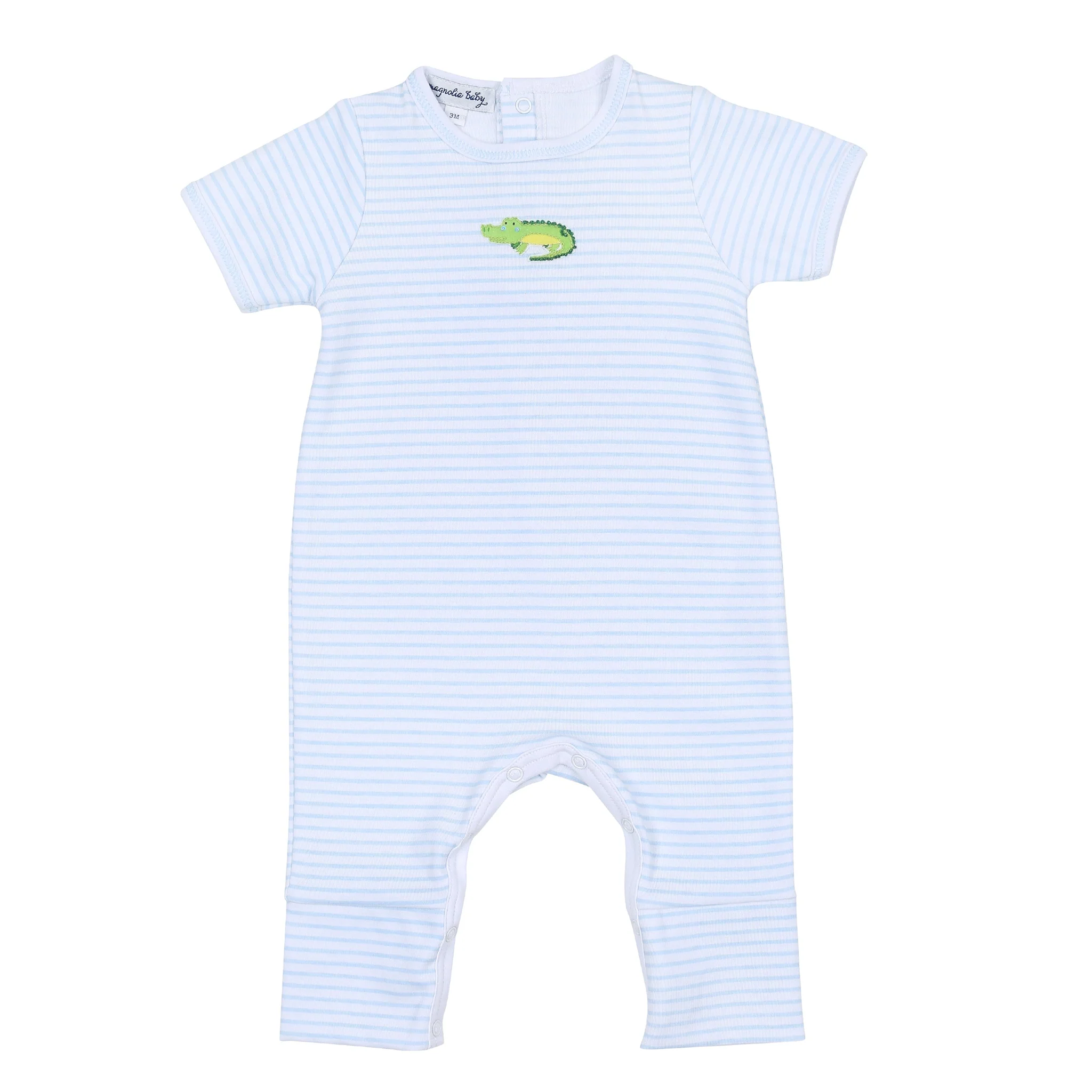 Magnolia Baby Alligator Friends Embroidered Pima Playsuit | Blue