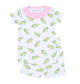 Magnolia Baby Alligator Friends Ruffle Pima Short Pajamas |  Pink