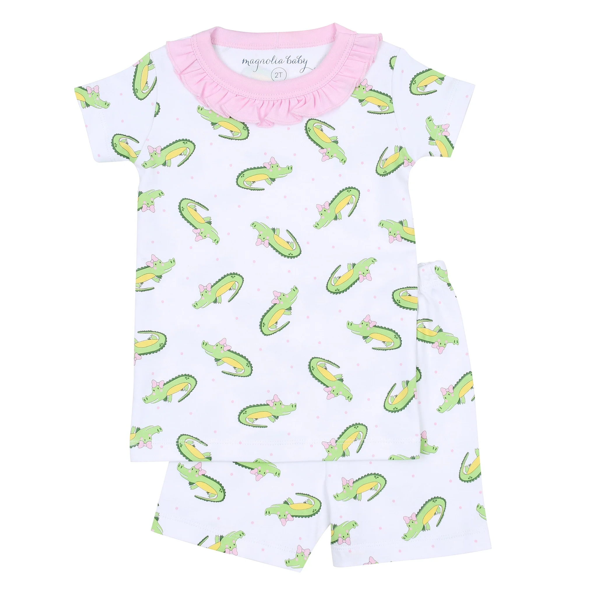 Magnolia Baby Alligator Friends Ruffle Pima Short Pajamas |  Pink