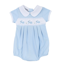 Magnolia Baby Pastel Bunny Classics Smocked Collared Bubble | Light Blue