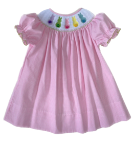 Lulu Bebe Bunny Tail Pink Gingham Smock Dress