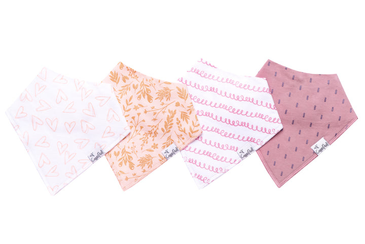 Copper Pearl Baby Bandana Bib 4-Pack Set | Floral and Pastel Prints