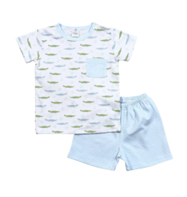 Baby Loren Blue Alligators Pima Short Set