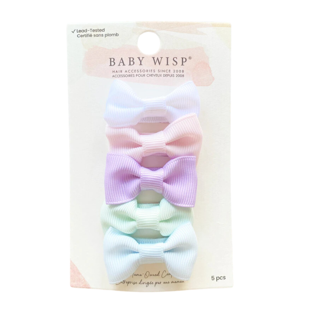 Baby Wisp Charlotte Bows Tuxedo Style Snap Clips 5 Set| Pretty Pastels