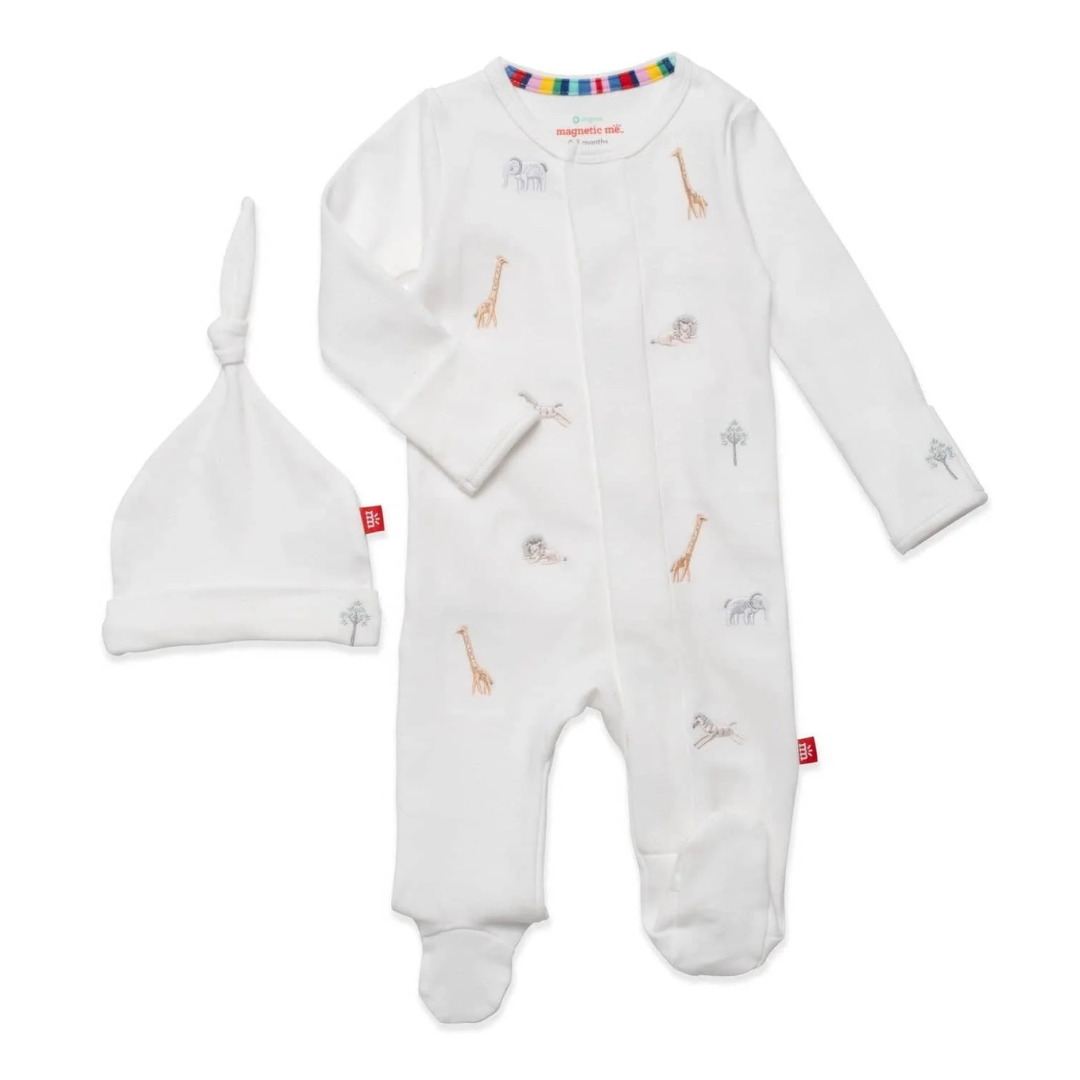 Magnetic Me White Serene Safari Embroidered Magnetic Footie and Hat Set