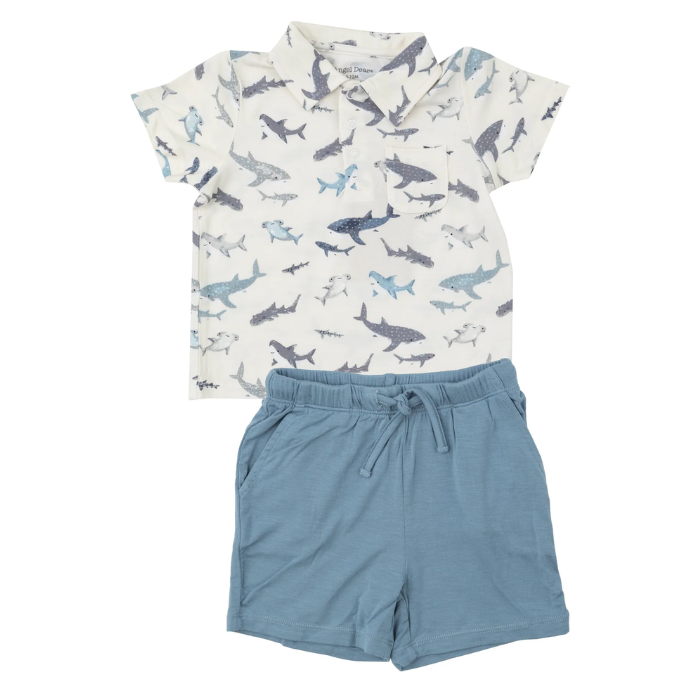 Angel Dear Sharks Polo Shirt and Short Set