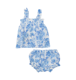 Angel Dear Roses in Blue Ruffly Strap Top and Bloomer Set
