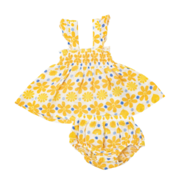 Angel Dear Sunny Lemon Geo Ruffle Strap Smocked Top and Diaper Cover