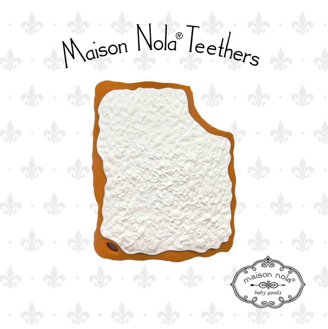 Maison Nola Baby's First Beignet Gift Bundle | Silicone Bucket Bib and Teether