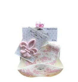 Maison Nola Pretty in Pink Storyland Toile Baby Gift Bundle | Silicone Bucket Bib and Teether