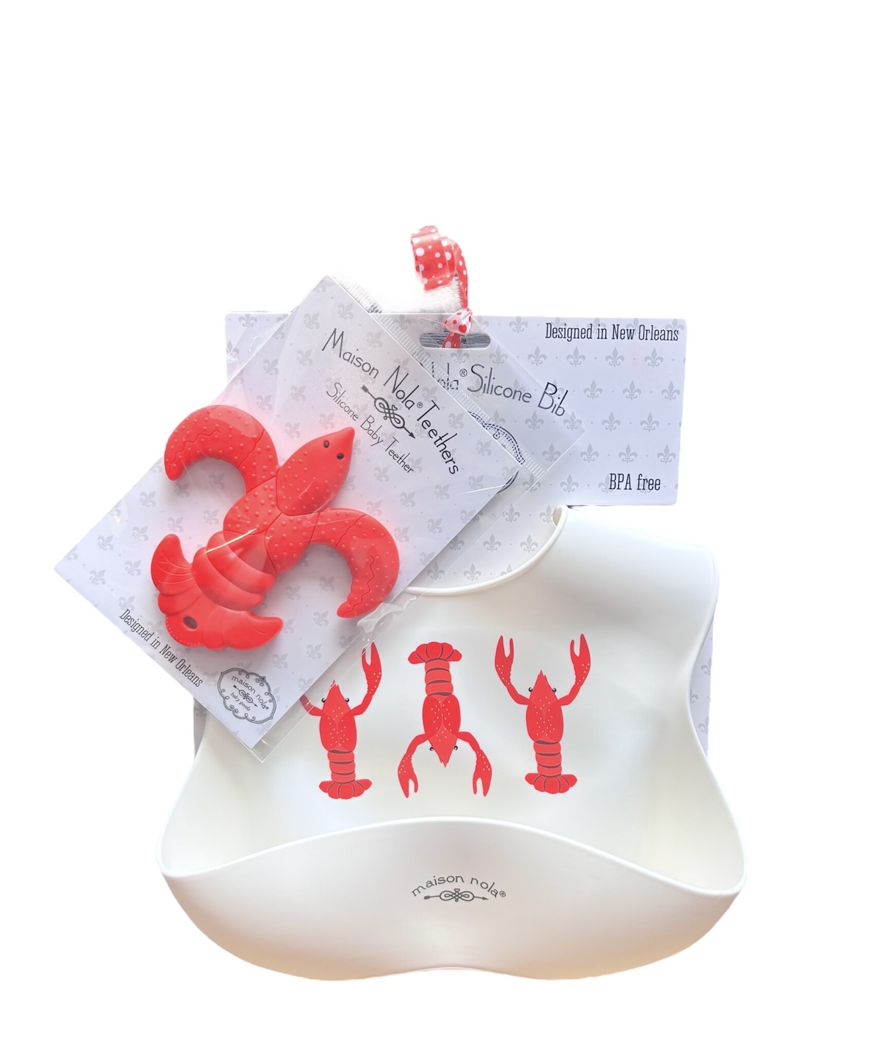 Maison Nola Baby's First Boil Gift Bundle | Silicone Bucket Bib and Teether