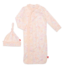 Magnetic Me Coral Floral Ruffled Modal Magnetic Gown & Hat Set | NB-3m