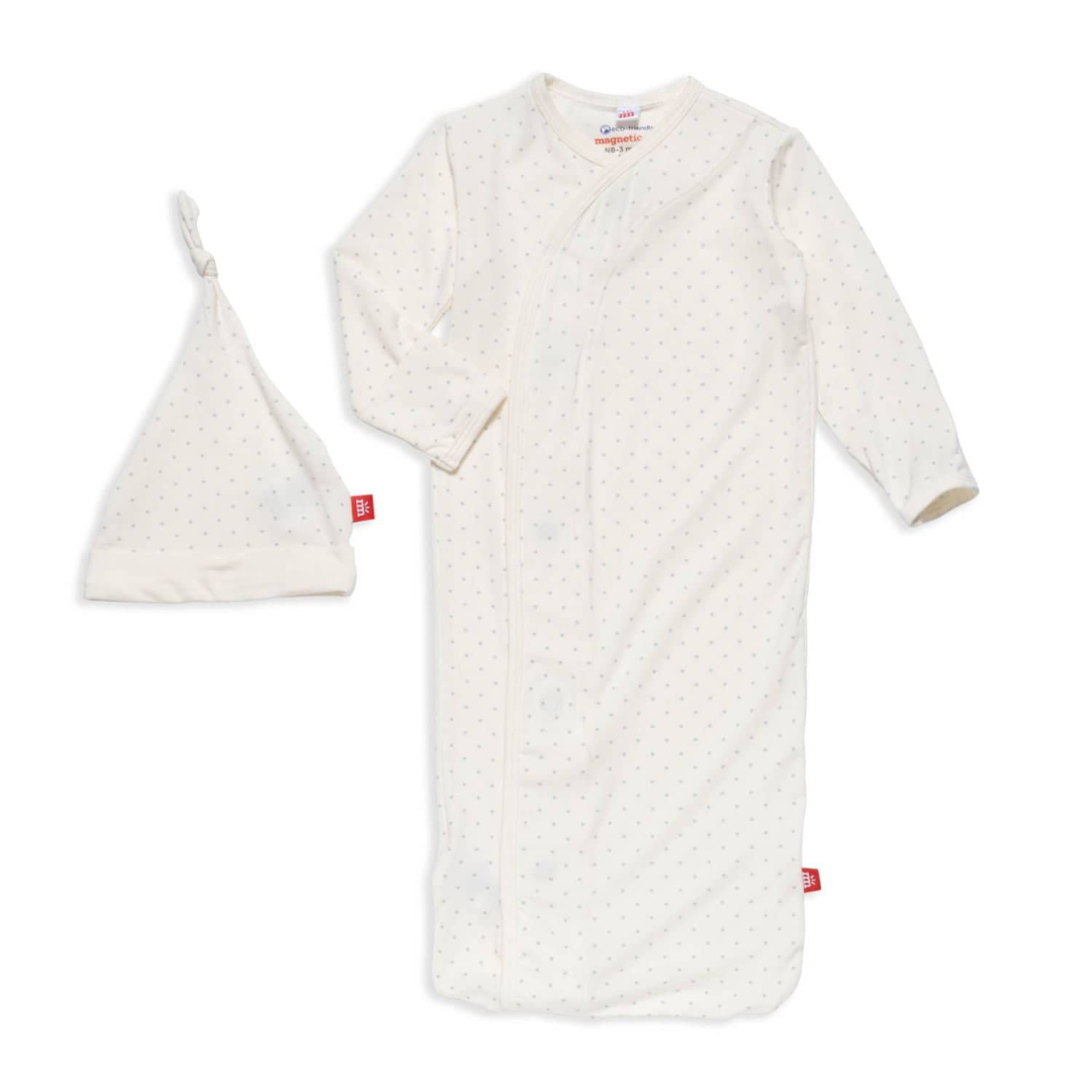 Magnetic Me Pin Dot Cream Magnetic Gown and Hat Set (nb-3mo)