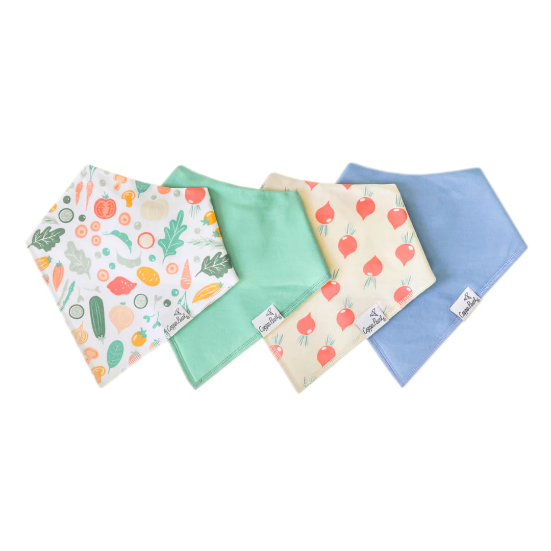 Copper Pearl Baby Bandana Bib 4-Pack Set |  Veggies