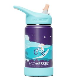 EcoVessel Frost 12 oz Stainless Steel Kids Flip Top Straw Bottle