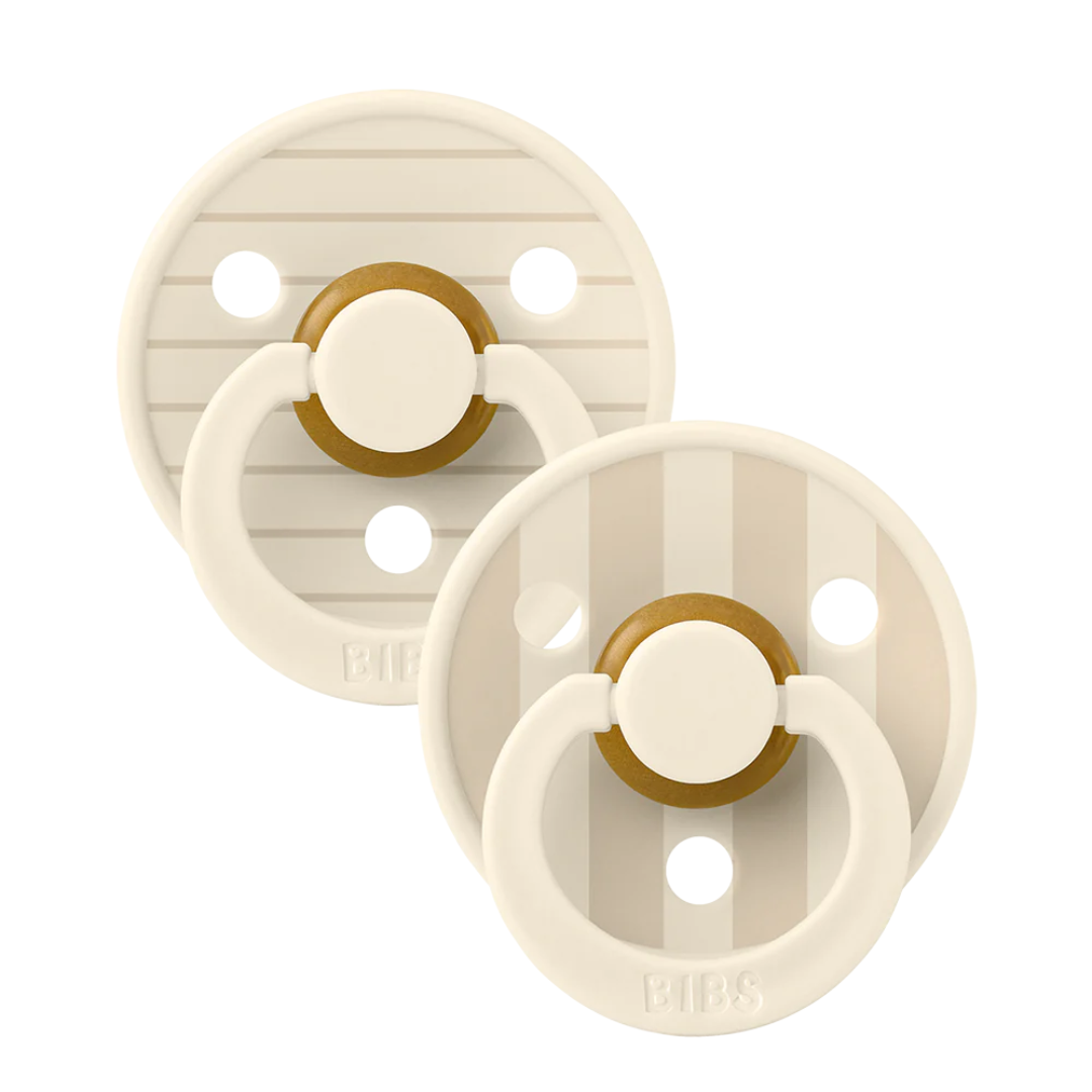 BIBS BIBS Studio Color Round Natural Rubber Pacifier (2 Pack) | Pinstripe | Ivory Vanilla Mix