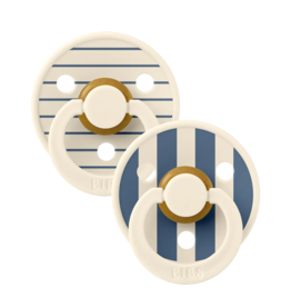 BIBS BIBS Studio Color Round Natural Rubber Pacifier (2 Pack) | Pinstripe | Ivory Steel Blue Mix