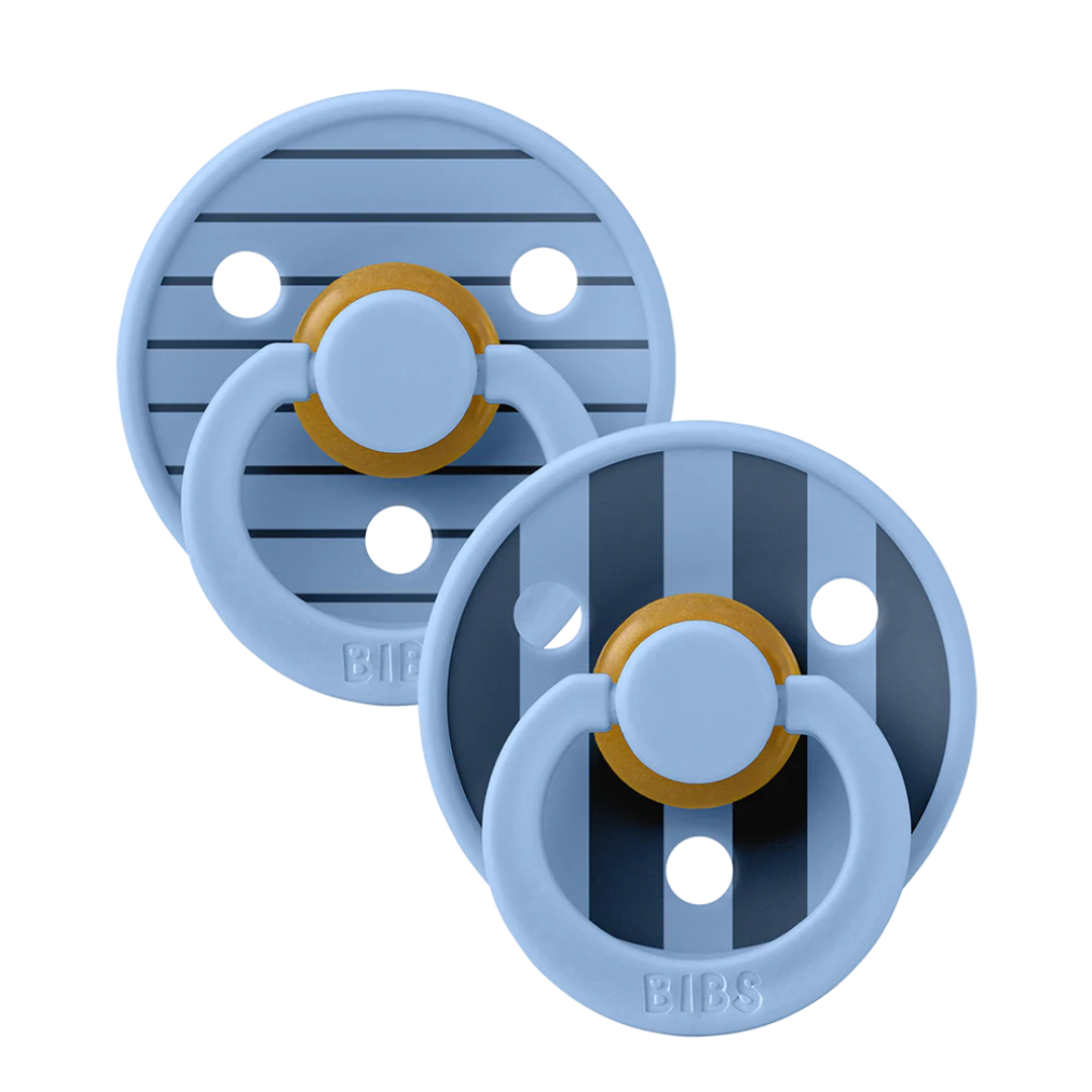 BIBS BIBS Studio Color Round Natural Rubber Pacifier (2 Pack) | Pinstripe | Sky Blue Mix