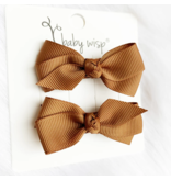Baby Wisp Aiyanna Ribbon 2 Bow Set Knotted Center with Alligator Clips | Caramel