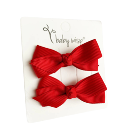 Baby Wisp Aiyanna Ribbon 2 Bow Set Knotted Center with Alligator Clips | Red