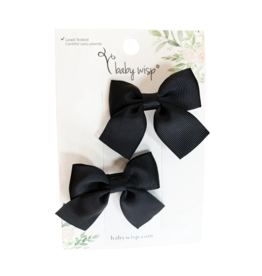 Baby Wisp Pollyanna Hair Bow Alligator Ribbon Pigtail Clips 2 Piece Set | Black