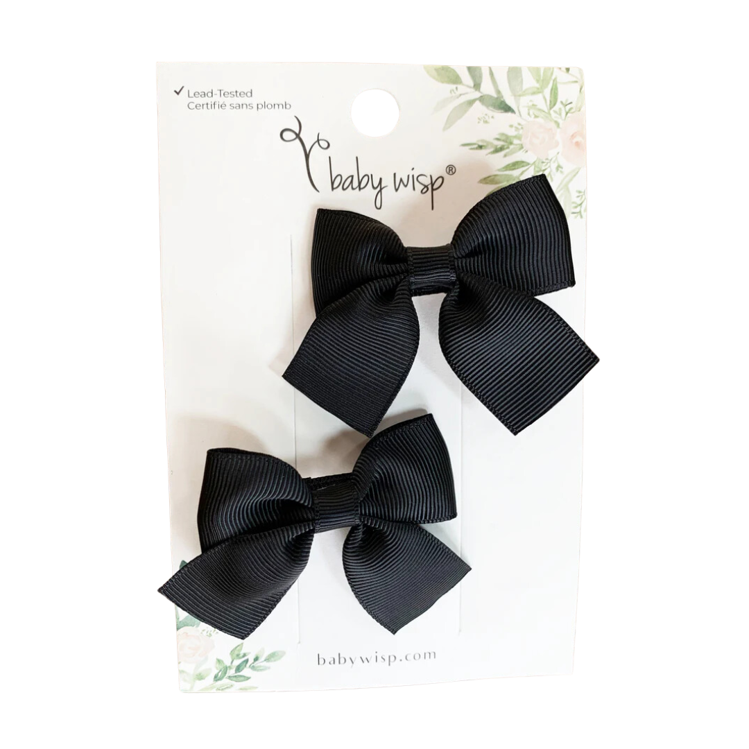 Baby Wisp Pollyanna Hair Bow Alligator Ribbon Pigtail Clips 2 Piece Set | black
