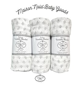 Maison Nola Fleur de Lis Grey Bamboo Muslin Swaddle