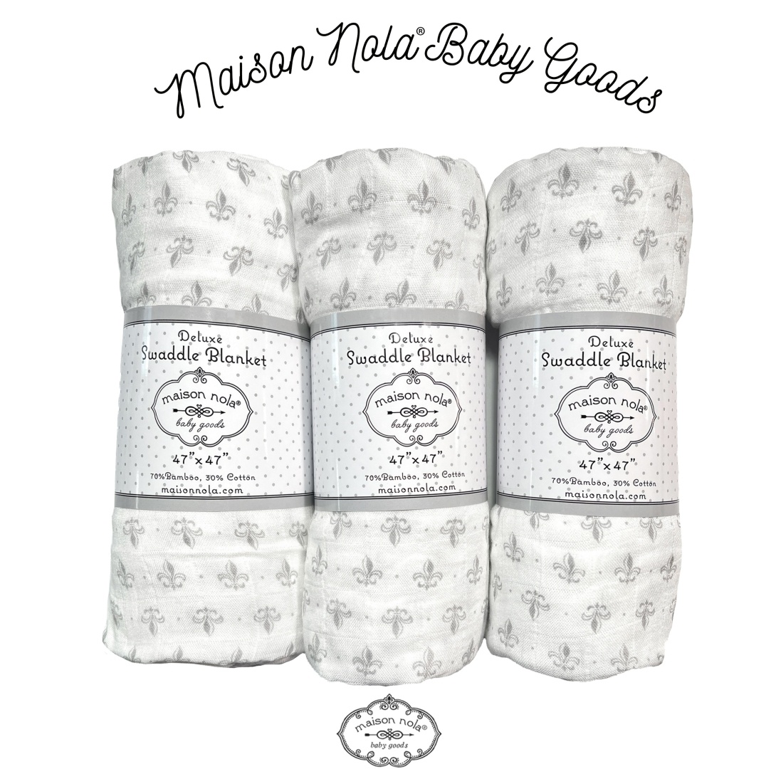 Maison Nola Fleur de Lis Grey Bamboo Muslin Swaddle