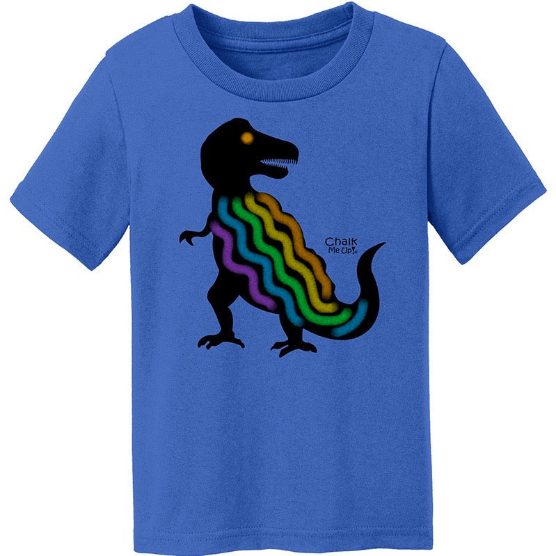 Chalk Me Up Toddler T- Rex Royal Blue Color Your Own Chalkboard T Shirt | with 6 Pack Chalk