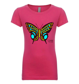 Chalk Me Up Youth Raspberry Butterfly Color Your Own Chalkboard T Shirt | with 6 Pack Chalk