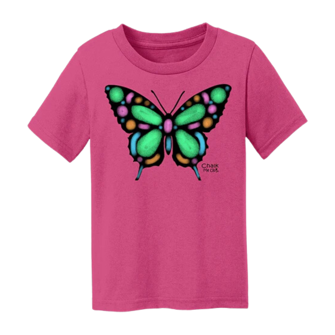 Chalk Me Up Toddler Pink Butterfly Color Your Own Chalkboard T Shirt | with 6 Pack Chalk