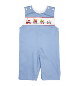 Lulu Bebe Christmas Reindeer Train Blue Smock Longall
