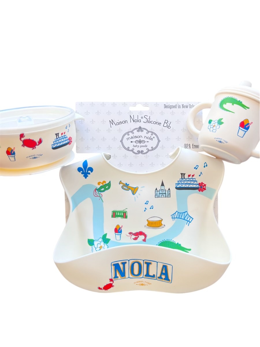 Maison Nola NOLA Foodie Deluxe Gift Bundle| Silicone Sippy Cup | Suction Bowl | Bucket Bib